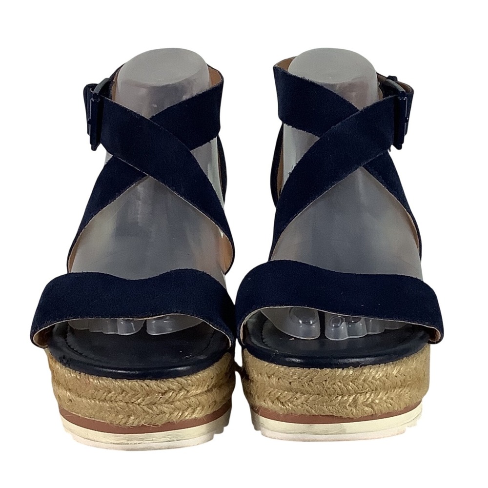 Marc Fisher Adalyn Navy Blue‎ Suede Espadrille Wedge Sandals Womens 9M